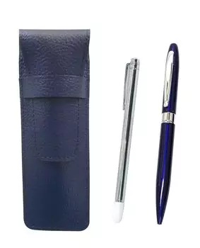 Grained leather pencil case blue Metal indicator rod and lasting piece Metal rotary ballpoint pen set Blue SASL-701S-TK23-L