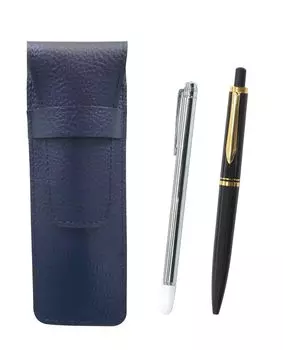 Grained leather pencil case blue metal indicator rod and euro style brass parts knock type mechanical pencil set black SASL-701S-NXS-B