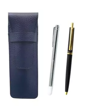 Grained leather pencil case blue Metal indicator stick and AP300 1965 reproduction metal clip ballpoint pen set Black knock-type SASL-701S-AP300B-B