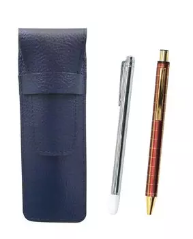 Grained leather pencil case metal indicator rod and thick shaft metal straight double anodized lattice ballpoint pen red blue, NQ30K, knock, set,