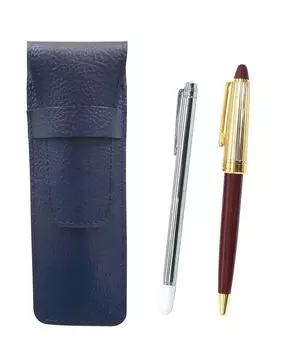 Grained leather pencil case metal indicator stick and Neo gold retro ballpoint pen red blue, D-800 processing, set, SASL-701S-800B-R