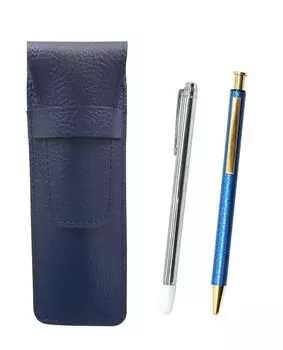 Grained leather pencil case metal indicator stick and all metal lizard knock type ballpoint pen blue blue, NQ26, painting, set, SASL-701S-NQ26B-L