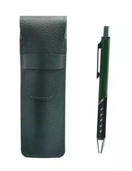 Grained leather pencil case Moss green Metal color ballpoint pen Green SASMG-SI2067BP-G