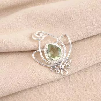 Green Amethyst Gemstone 925 Sterling Silver Jewelry Handcrafted Chain Pendant PP-38-43