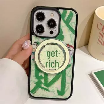 Green Cartoon Apple iPhone 11 Case with Magnetic Bracket for Female ProMax iPhone13pro