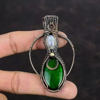 Зеленый огненный лабрадорит кулон медная проволока обернутый кулон медные украшения ручной работы лунный камень драгоценный камень кулон подарок для мамы проволочная обертка ювелирные изделия