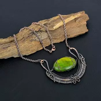 Green Flash Labradorite Gemstone Copper Wire Wrap Jewelry Handmade Antique Necklace For Her 18 Inches With Adjustable зелёный