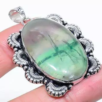 Green Fluorite Gemstone Handmade 925 Sterling Silver Jewelry Pendant 2.13 Z2f04