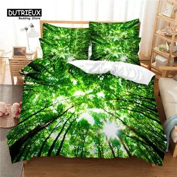 Комплект постельного белья Green Forest, 3 предмета, комплект пододеяльника, мягкий, удобный, дышащий пододеяльник, для декора спальни, гостевой комнаты EU single(135x200cm)