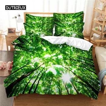 Green Forest Bedding Set Duvet Cover Set 3d Bedding Digital Printing Bed Linen Queen Size Bedding Set Fashion Design EU single(135x200cm)