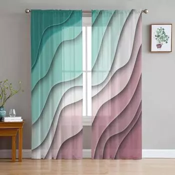Green Gradient Dark Red Modern Geometric Sheer Curtains for Living Room Decoration Window Curtains Kitchen Tulle Voile Curtains W135 x H115cm x1