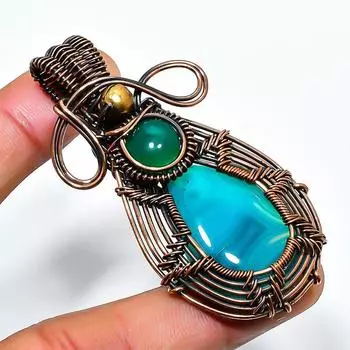Green Lace Agate, Onyx Gemstone Copper Wire Wrap Jewelry Pendant 2.36 2.36 зелёный