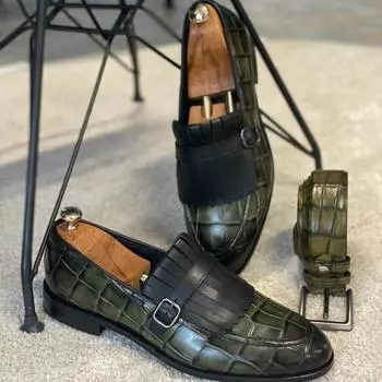Green Men s Formal Shoes Tassels Round Toe Slip-On Loafers Business Stone Pattern Brown Men Shoes Size 38-48 38 зелёный