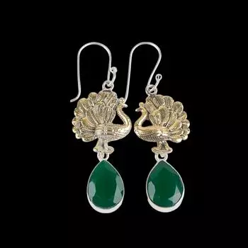 Green Onyx Gemstone 925 Sterling Silver Jewelry Handmade Wedding Earrings 2.20 EE-44-16