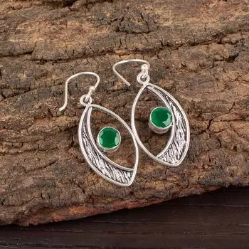 Green Onyx Gemstone 925 Sterling Silver Jewelry Handmade Dangle Earrings 1.60 EE-61-15