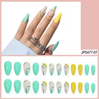 Green Solid Color Wearing Nail Piece Nail Piece Striped Wearing Nail Medium And Long Wearing Nail Art Product