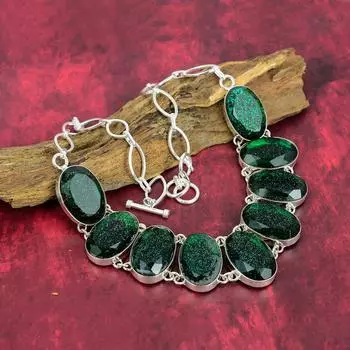Green Triplet Opal 925 Solid Sterling Silver Necklace, Handmade Gemstone Necklace Jewelry, Gifts For Wife Brand New Necklace Adjustable With 18 Inches зелёный