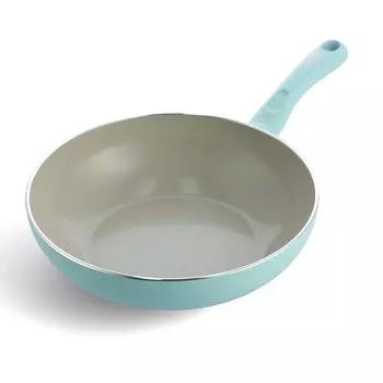 Greenpan Green Chef Deep Wok Induction Interior and and Easy to Earthy Mint Green Pan, 28cm, Compatible, Ceramic-Coated Exterior, Non-Stick Clean,