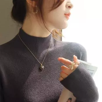 Grey Cashmere Half Turtleneck Knit Bottom Sweater for Women with Autumn and Winter New Style Sweater Long Sleeve Top M