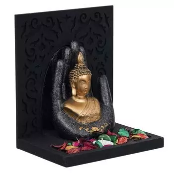 Grey Golden Resin Palm Lord Buddha Idol Tea Light Candle Holder| Gautam Buddha Statue Tea Light Holder Diwali Decoration Items