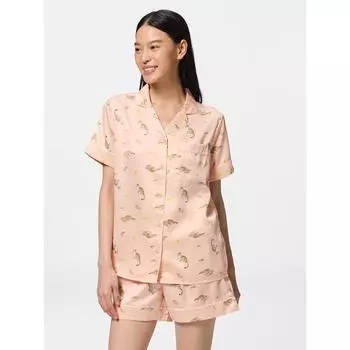 GU by Uniqlo Атласная пижама, шорты с короткими рукавами, кошка 11 PINK/XS