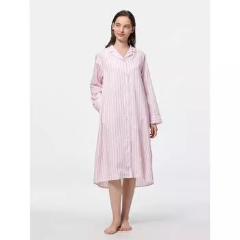 GU by Uniqlo Полосатое пижамное платье с длинным рукавом +e 11 PINK/XS