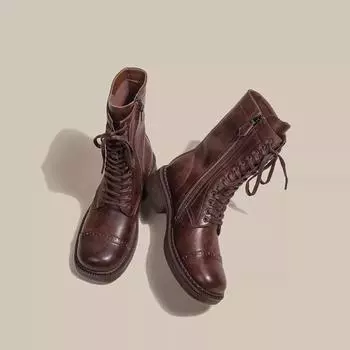 Gu Yun Martin boots women s British style 2024 new spring and autumn retro western cowboy boots brown Maillard short boots 35 чёрный