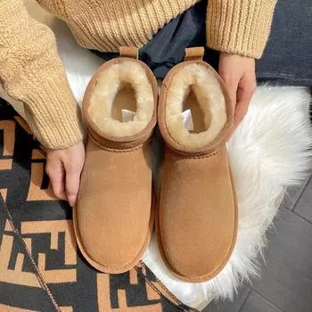 Gu Yunshu Winter real fur integrated snow boots women s mini short tube non-slip low-top snow cotton couple short boots 35 чёрный