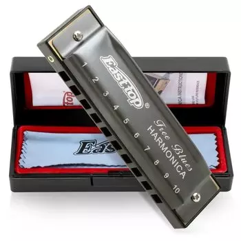 Губная гармошка East top для начинающих блюзовая губная гармошка C Key 10 отверстий Губная гармошка с 10 отверстиями Чехол из нержавеющей стали Диатоническая губная гармошка Чистящая салфетка Подходит в качестве подарка