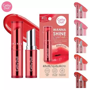 Губная помада Cathy Doll Wanna Shine, масло виноградных косточек, гиалурон, помада Lustruos, №01-№06, 3 г - Тайская косметика 01 Will Be Red