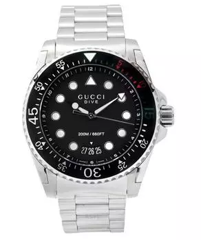 Gucci Dive XL из нержавеющей стали с черным циферблатом кварцевые дайверские часы YA136208A 200M мужские