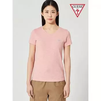 Guess Couple Slub V-образный вырез Короткий рукав Футболка женская Oo2ke434 WHT/S