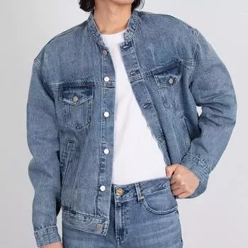 GueSS GueSS Мужская джинсовая куртка без воротника, средне-синяя Mn1d6852 medium blue/L