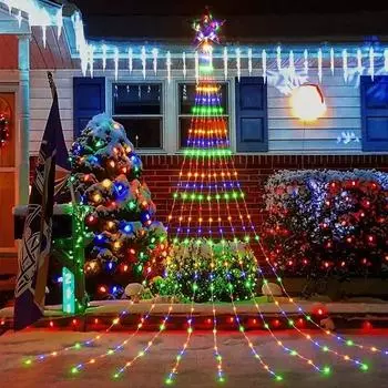 Guirxit luminuse cascade de Nol degrade avec Topper Star, украшения d arbre de Nol pour la maison, nol an, 2024 г.