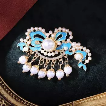 Guochao Hanfu Ming-Made Song Dynasty Made Daily Cheongsam Brooch Accessories Burnt Blue Xiaomi Bead Lily Of Valley Premium Sense Pin Accessories