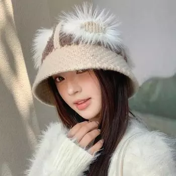Guochao Lion Dancing Hat Плюшевая шапка Женская зимняя милая пушистая вязаная шерстяная шапка в китайском стиле Панама