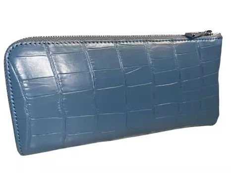 Guodi Crocodile Genuine Leather Matte Croco Long Wallet Zipper Type W169L [GUODI] L-shaped Men s Women s (Blue)