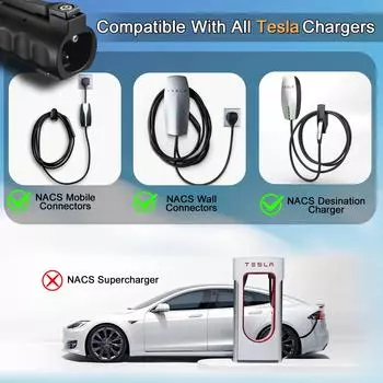 Адаптер GUWIEYG NACS - J1772 подходит для зарядного устройства Tesla 80A Max, совместим с адаптером Tesla - J1772, адаптер зарядного устройства для электромобиля