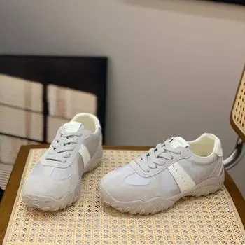 Guyun Shu Leather thick-soled non-slip versatile moral training shoes women s 2025 new spring shoes children s soft-soled Forrest Gump women s shoes 35 бежевый