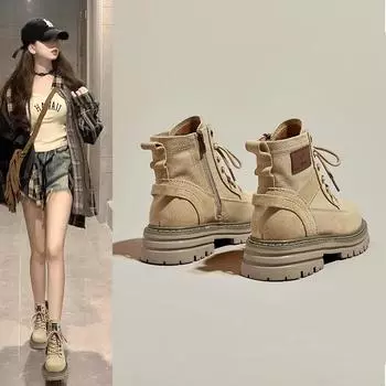 Guyun Shu Martin boots women s 2024 new autumn retro tooling boots spring and autumn single boots popular thick-soled short boots 35 жёлтый