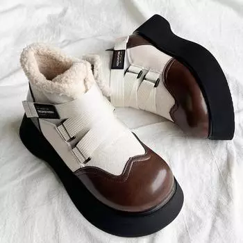 Guyun Shu Thick-soled heightening short boots 2024 thermal, piled and thickened Martin boots women s northeast cotton shoes non-slip snow boots 35 коричневый