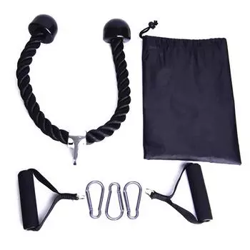 Комплект для установки тренажера Cable Trainer Gym, канат для тяги трицепсов с резиновыми лентами, рукояткой и карабином, фитнес-оборудование чёрный