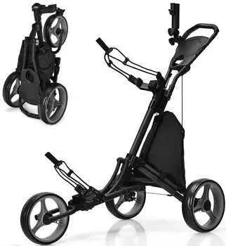 GYMAX Golf Hand Golf Golf 3 включает в себя зонт Foot Hand Golf Carry Push Cart Cart, Guide, Carry, Carry, Wheels, Folding, Storage, Compact, Holder, серый