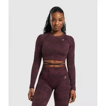 GYMSHARK Adapt Camo Бесшовный укороченный топ с длинными рукавами Сливово-коричневый Бордовый коричневый B5A8S NCDL