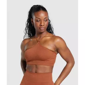 GYMSHARK Adapt Fleck Бесшовный бюстгальтер с воротником-халтером Медно-коричневый Терракотово-оранжевый B6A2E NCDT XL