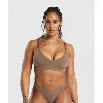 Gymshark Бесшовный бюстгальтер-бралетт с V-образным вырезом Soul Brown B6a7k Nbzw XS