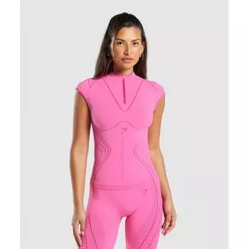 GYMSHARK Contour Heart Бесшовный топ с короткими рукавами Fetch Pink Punk Pink B7A2J KB3D