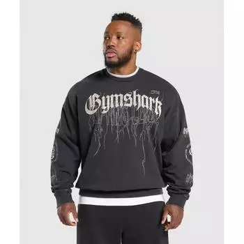 Gymshark Distressed Graphic Crew Black Acid Wash A7a1l Bb4v XS