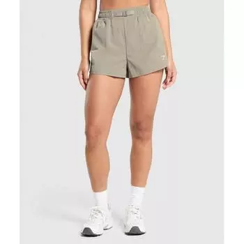 GYMSHARK Шорты с пряжкой на талии, льняные коричневые B8A9U NBZL XS