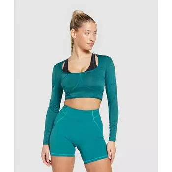 GYMSHARK Stitch Feature Укороченный топ с длинными рукавами Ocean Teal B7A2M TBPZ XXS